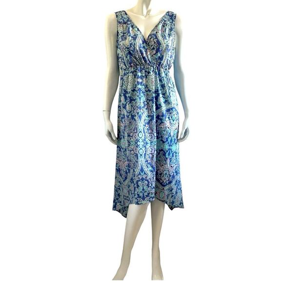 Motherhood Maternity Dress Wrap Top Paisley Handkerchief Hem Midi Dress size M - Picture 5 of 11